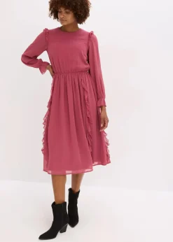 bonprix Bekleidung·Pullover & Strickjacken|Kleider|Chiffonkleid mit Volants waldbeere