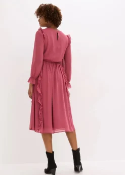 bonprix Bekleidung·Pullover & Strickjacken|Kleider|Chiffonkleid mit Volants waldbeere