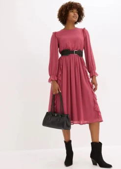 bonprix Bekleidung·Pullover & Strickjacken|Kleider|Chiffonkleid mit Volants waldbeere