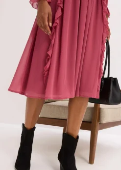 bonprix Bekleidung·Pullover & Strickjacken|Kleider|Chiffonkleid mit Volants waldbeere