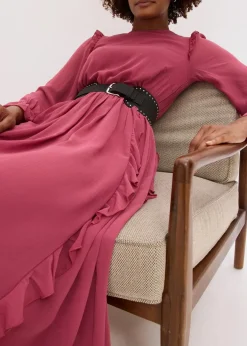 bonprix Bekleidung·Pullover & Strickjacken|Kleider|Chiffonkleid mit Volants waldbeere