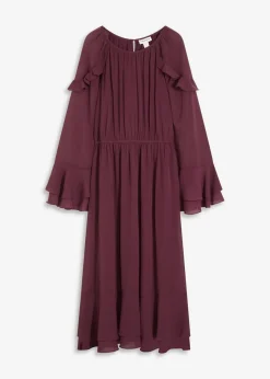 bonprix Bekleidung·Pullover & Strickjacken|Chiffonkleid mit Volants weinrot