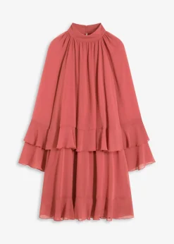 bonprix Bekleidung·Pullover & Strickjacken|Nachhaltigere Materialien|Chiffonkleid mit Volants marsalabraun