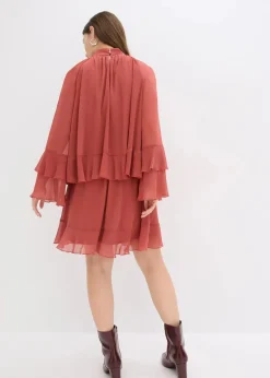 bonprix Bekleidung·Pullover & Strickjacken|Nachhaltigere Materialien|Chiffonkleid mit Volants marsalabraun