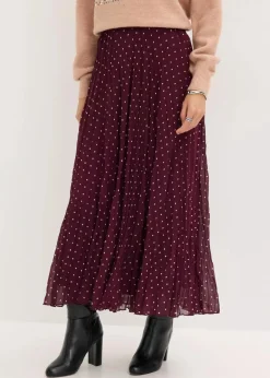 bonprix Nachhaltigere Materialien|Röcke|Chiffon-Rock in Crash-Optik weinrot/mattbeige gepunktet