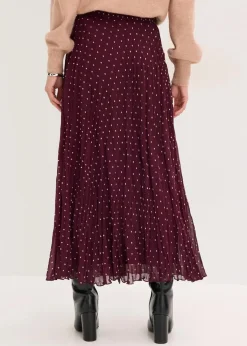 bonprix Nachhaltigere Materialien|Röcke|Chiffon-Rock in Crash-Optik weinrot/mattbeige gepunktet