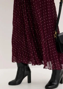 bonprix Nachhaltigere Materialien|Röcke|Chiffon-Rock in Crash-Optik weinrot/mattbeige gepunktet