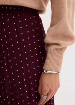 bonprix Nachhaltigere Materialien|Röcke|Chiffon-Rock in Crash-Optik weinrot/mattbeige gepunktet