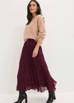 bonprix Nachhaltigere Materialien|Röcke|Chiffon-Rock in Crash-Optik weinrot/mattbeige gepunktet