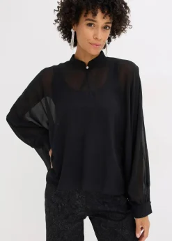 bonprix Bekleidung·Jacken & Mäntel|Blusen & Tuniken|Chiffontunika schwarz