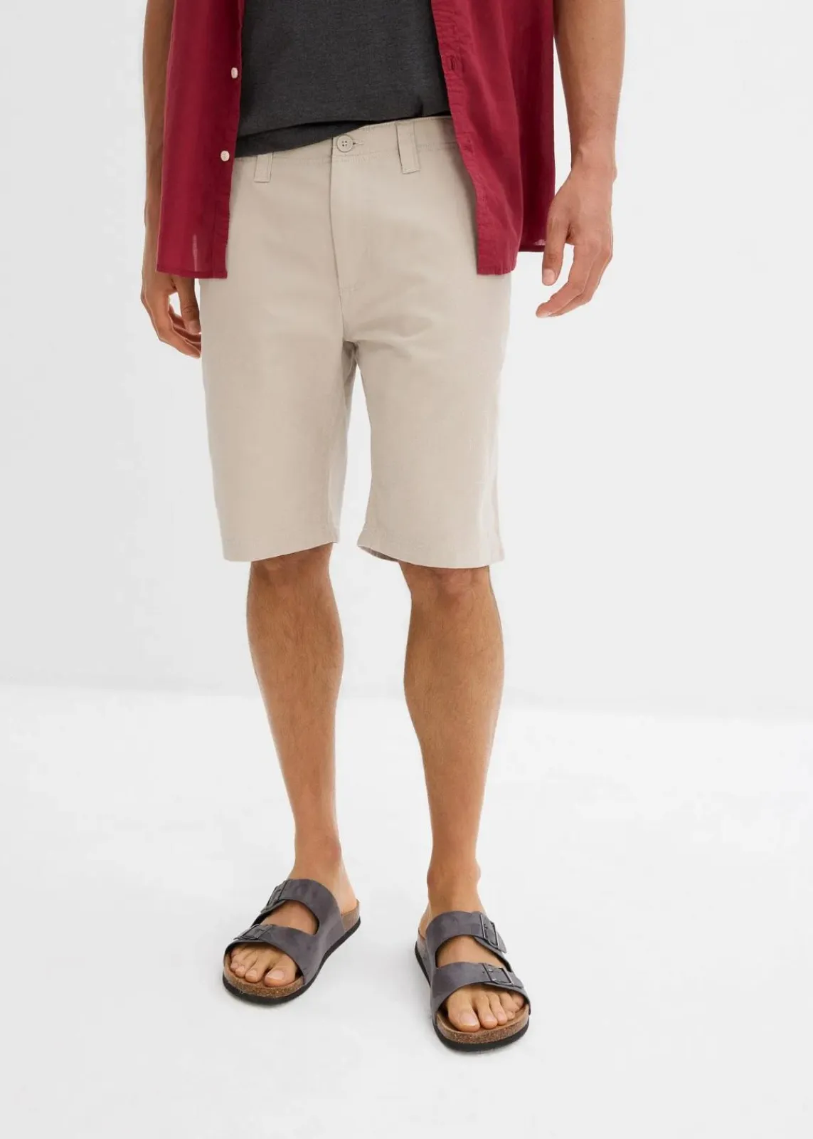 bonprix Hosen|Basics|Chino-Bermuda aus reiner Baumwolle, Regular Fit steingrau