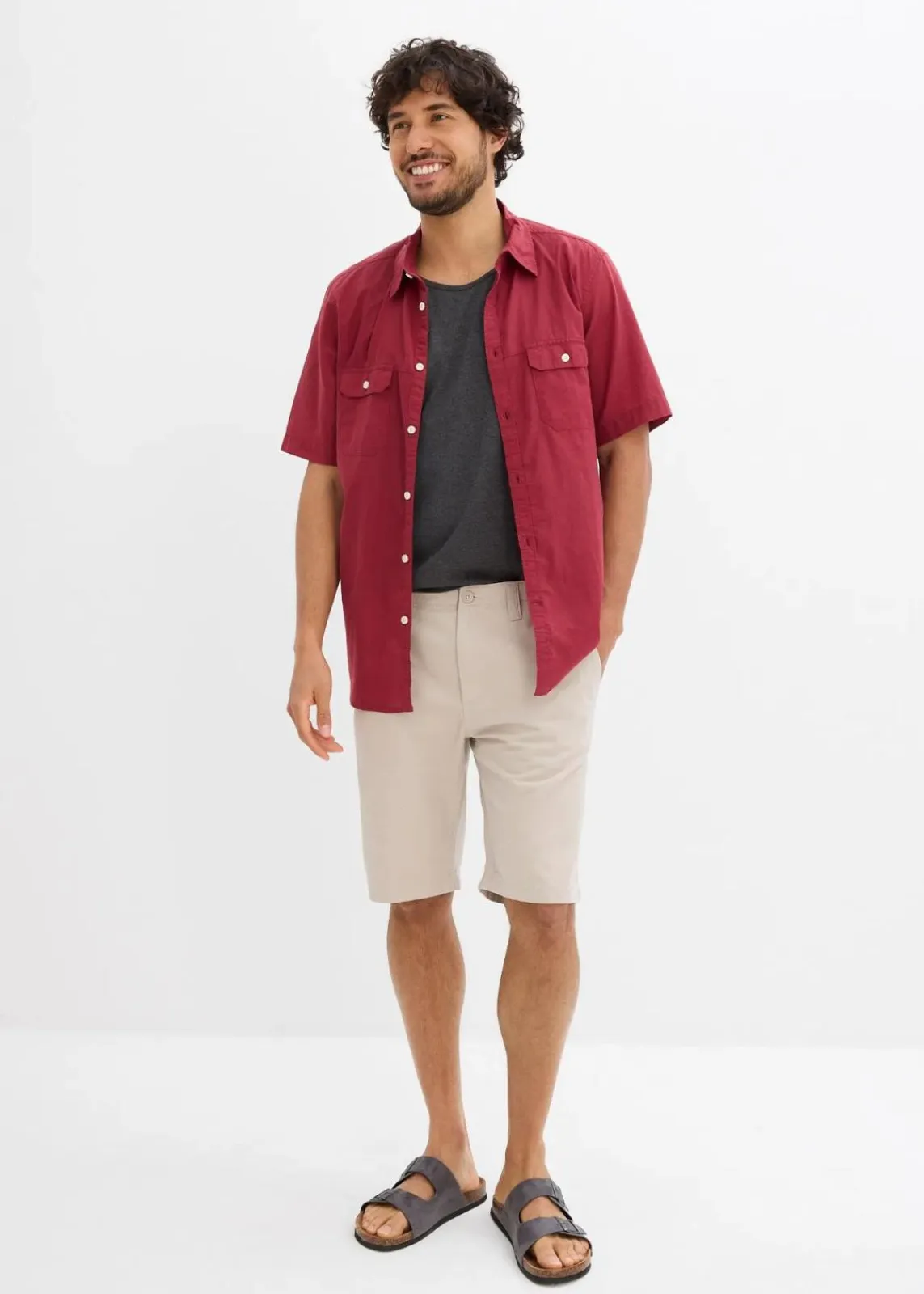 bonprix Hosen|Basics|Chino-Bermuda aus reiner Baumwolle, Regular Fit steingrau