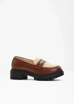 bonprix Slipper & Halbschuhe|Gefütterte Winterschuhe|Chunky Loafer mahagonibraun