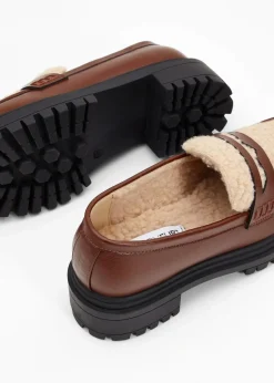 bonprix Slipper & Halbschuhe|Gefütterte Winterschuhe|Chunky Loafer mahagonibraun