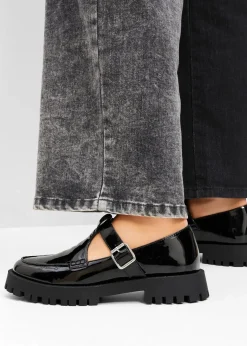 bonprix Slipper & Halbschuhe|Sommerschuhe|Chunky Loafer mit Cut-Outs schwarz lack