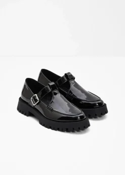 bonprix Slipper & Halbschuhe|Sommerschuhe|Chunky Loafer mit Cut-Outs schwarz lack