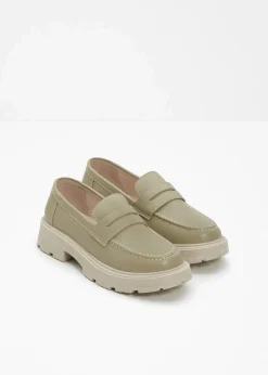 bonprix Sommerschuhe|Loafer|Chunky Loafer mit leichter Sohle rauchkhaki