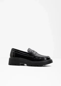 bonprix Sommerschuhe|Loafer|Chunky Loafer mit leichter Sohle schwarz lack