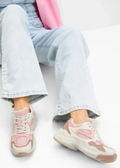 bonprix Sneaker|Chunky Sneaker mit leichter Sohle natur/softrosa/grünbeige