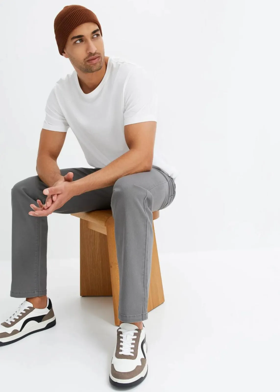 bonprix Hosen|Basics|Classic Fit Stretch-Hose, Straight rauchgrau