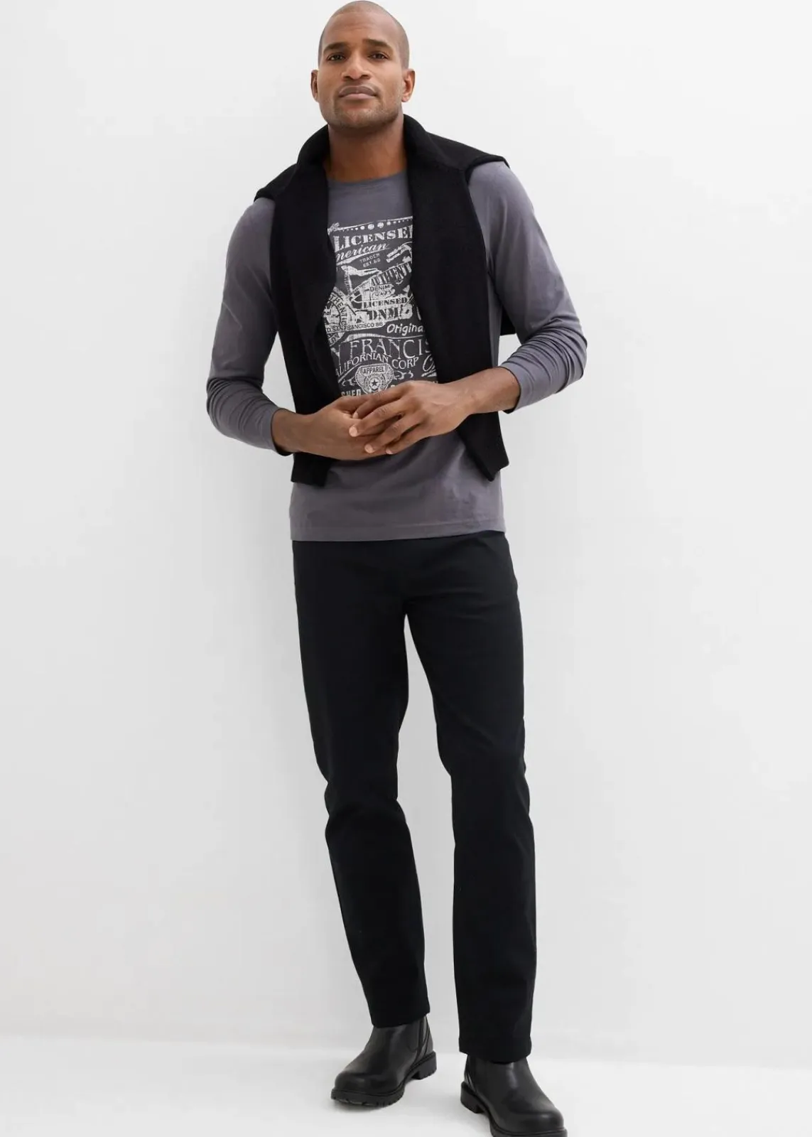 bonprix Hosen|Basics|Classic Fit Stretch-Hose, Straight schwarz