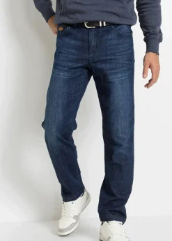 bonprix Große Größen|Jeans|Classic Fit Stretch-Jeans mit verstärktem Schritt, Tapered dunkelblau denim