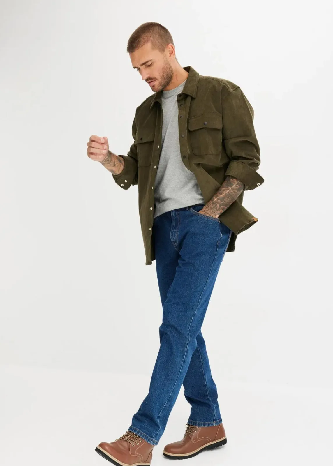 bonprix Jeans|Basics|Classic Fit Stretch-Jeans, Straight dunkelblau denim