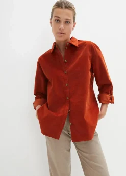 bonprix Blusen & Tuniken|Bekleidung·Jacken & Mäntel|Cord-Hemd mit Seitenschlitz rostbraun