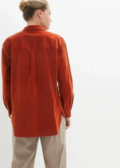 bonprix Blusen & Tuniken|Bekleidung·Jacken & Mäntel|Cord-Hemd mit Seitenschlitz rostbraun