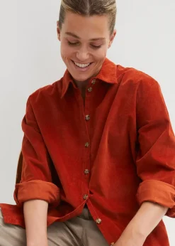 bonprix Blusen & Tuniken|Bekleidung·Jacken & Mäntel|Cord-Hemd mit Seitenschlitz rostbraun