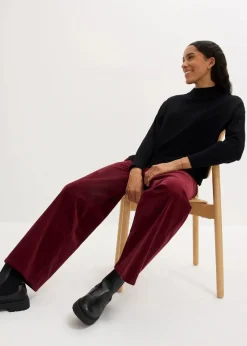 bonprix Hosen|Bekleidung·Kleider|Cordhose mit Bequembund, High Waist dunkelbeere