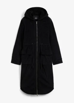 bonprix Bekleidung·Hosen|Jacken & Mäntel|Cord-Mantel mit Teddy-Fleece Kapuze aus reiner Baumwolle schwarz