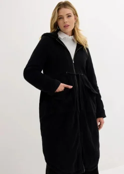 bonprix Bekleidung·Hosen|Jacken & Mäntel|Cord-Mantel mit Teddy-Fleece Kapuze aus reiner Baumwolle schwarz