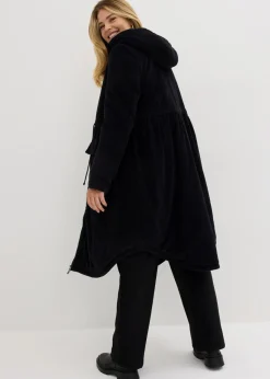 bonprix Bekleidung·Hosen|Jacken & Mäntel|Cord-Mantel mit Teddy-Fleece Kapuze aus reiner Baumwolle schwarz