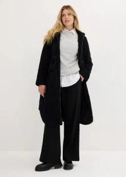 bonprix Bekleidung·Hosen|Jacken & Mäntel|Cord-Mantel mit Teddy-Fleece Kapuze aus reiner Baumwolle schwarz