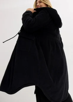 bonprix Bekleidung·Hosen|Jacken & Mäntel|Cord-Mantel mit Teddy-Fleece Kapuze aus reiner Baumwolle schwarz