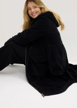 bonprix Bekleidung·Hosen|Jacken & Mäntel|Cord-Mantel mit Teddy-Fleece Kapuze aus reiner Baumwolle schwarz