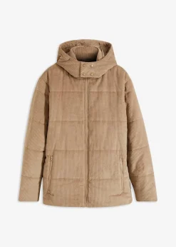 bonprix Jacken & Mäntel|Große Größen|Cord-Steppjacke mit abnehmbarer Kapuze khakibeige