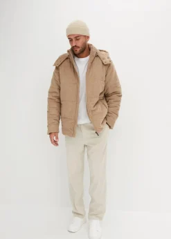 bonprix Jacken & Mäntel|Große Größen|Cord-Steppjacke mit abnehmbarer Kapuze khakibeige