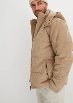 bonprix Jacken & Mäntel|Große Größen|Cord-Steppjacke mit abnehmbarer Kapuze khakibeige