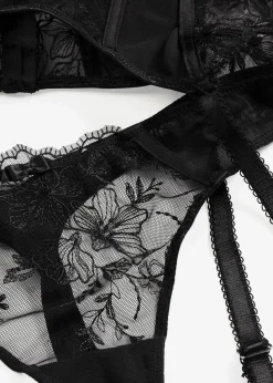 bonprix Corsagen & Negligés|Dessous|Corsage mit Bügel und String mit edler Stickerei (2-tlg.Set) schwarz