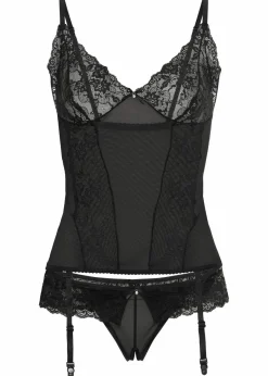bonprix Wäsche·Corsagen & Negligés|Wäsche·Dessous|Corsage mit Strapshaltern + String ouvert (2-tlg.Set) schwarz