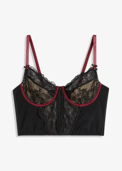 bonprix Große Cups D-H|Dessous|Corsagen-Top mit Bügel schwarz/rhododendronrot