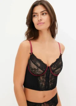 bonprix Große Cups D-H|Dessous|Corsagen-Top mit Bügel schwarz/rhododendronrot