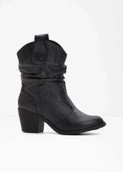 bonprix Schuhe & Accessoires In Spezialgrößen·Schuhe In Übergröße|Stiefeletten|Cowboy-Boots mit Raffung schwarz