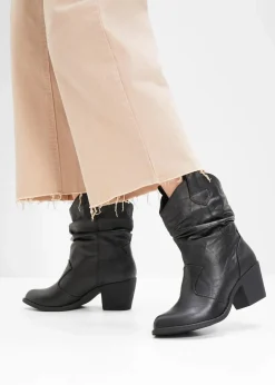 bonprix Schuhe & Accessoires In Spezialgrößen·Schuhe In Übergröße|Stiefeletten|Cowboy-Boots mit Raffung schwarz
