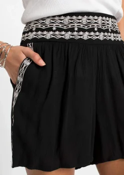 bonprix Shorts|Hosen|Crincle-Shorts aus fließender Viskose schwarz/weiß