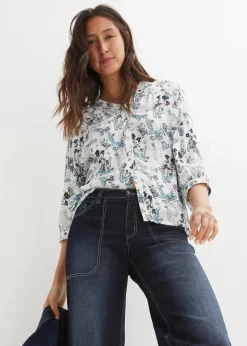 bonprix Bekleidung·Jacken & Mäntel|Blusen & Tuniken|Crinkle-Bluse aus fließender Viskose wollweiß geblümt
