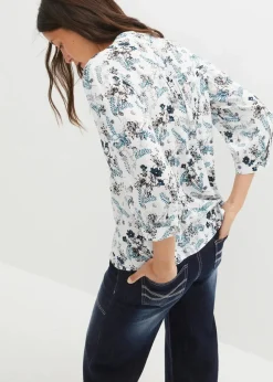 bonprix Bekleidung·Jacken & Mäntel|Blusen & Tuniken|Crinkle-Bluse aus fließender Viskose wollweiß geblümt