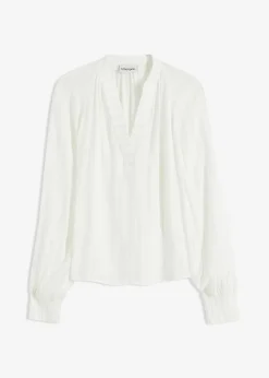 bonprix Bekleidung·Jacken & Mäntel|Blusen & Tuniken|Crinkle-Bluse mit Lurex weiß gestreift